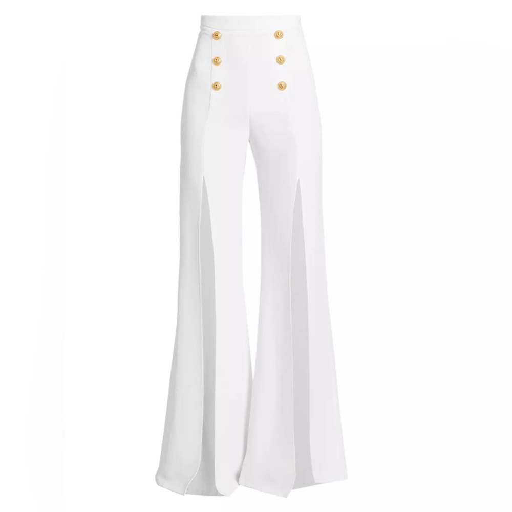Balmain High-Waist Button Slit Crepe Pants